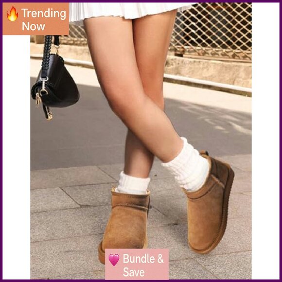 Women's Fur Lined Ankle Snow Boots Anti-Slip Waterproof Winter Boots - Picture 6 of 8